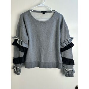 J Crew size M gray sweatshirt with black ruffled sleeves